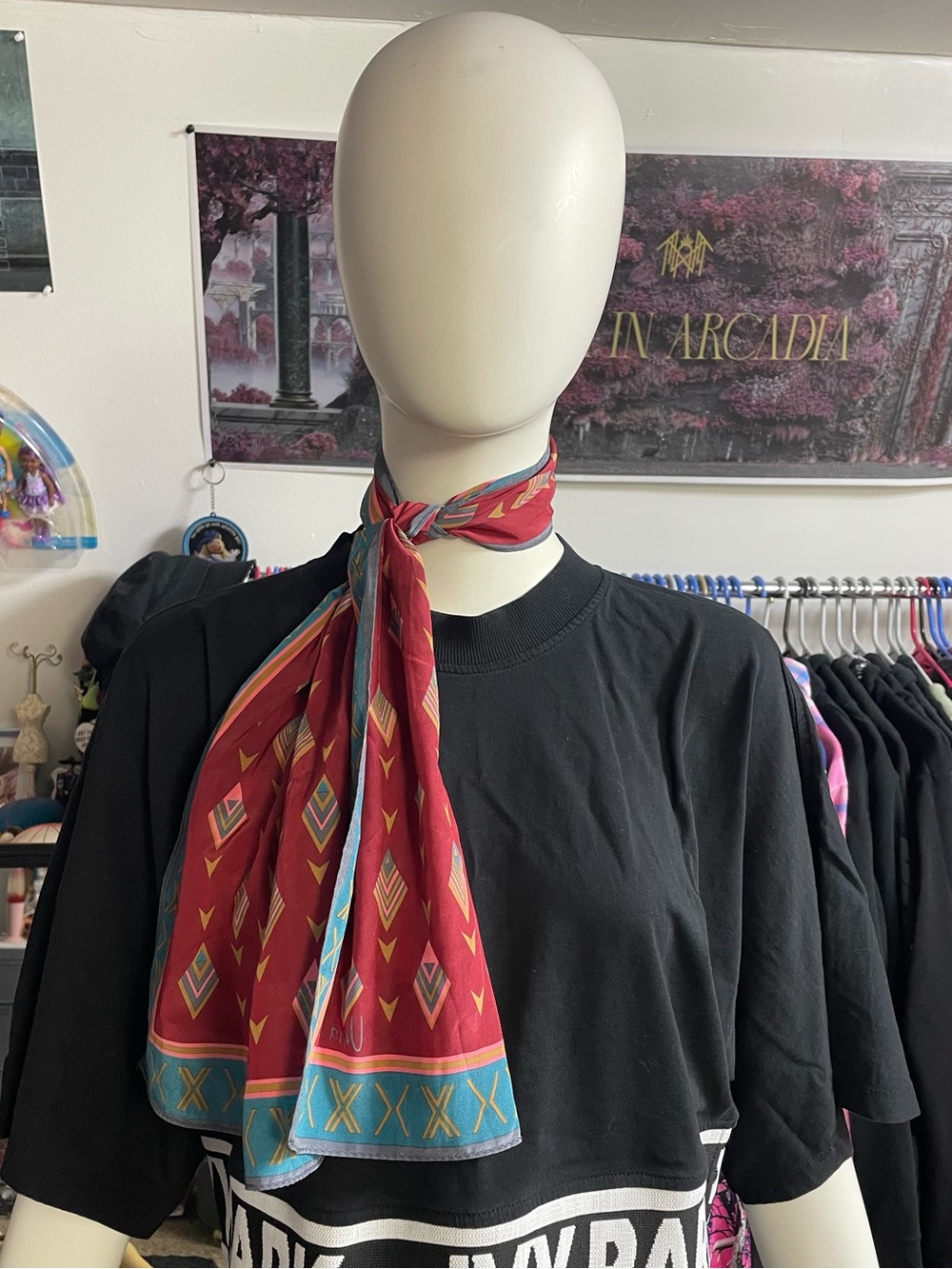 Rare Vera Neumann Fashion Scarf Red Blue Diamonds Xs Triangles Abstract